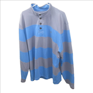 Izod Saltwater Striped Partial Button Front Long Sleeve Knit Shirt Size XXL
